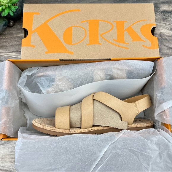 NIB Korks By Kork Ease Justicia Strappy Flat Sandal Natural PU - Picture 10 of 12